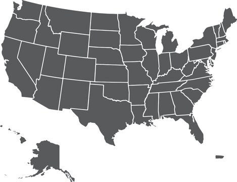 United states map with dark states isolated on transparent background