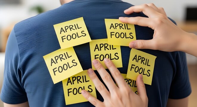 April Fools Sticky Notes Sticking on a Person's Back