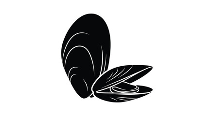 A striking black and white illustration depicts a closed mussel with an open shell revealing a pearl © MIRAJ02