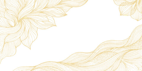 Elegant golden floral and wave pattern overlay on white background, intricate line art decorative design © GraphixEra