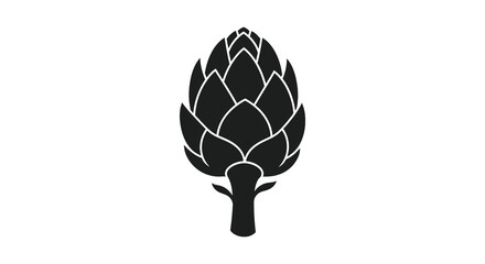 A striking black and white silhouette depicts a fully formed artichoke showcasing its layered textured appearance high quality © MIRAJ02