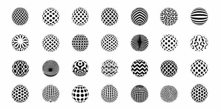 Collection of optical illusion circles in varying black and white patterns