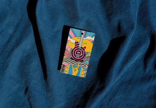 Cloth Hang Tag Mockup on Blue fabric