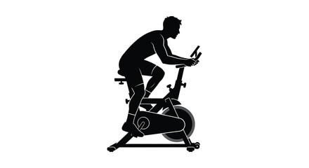Fototapeta premium A stark black silhouette depicts an athletic man intensely riding an indoor exercise bike emphasizing fitness silhouette