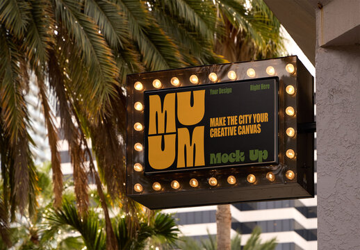 Real photo of blade hang storefront Sign in Florida. PSD template mockup