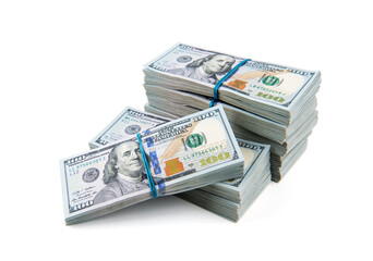 Stack of one hundred dollar bills close-up.