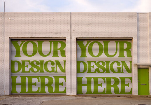 Real photo of two Roller Garage Doors in Florida. PSD template mockup