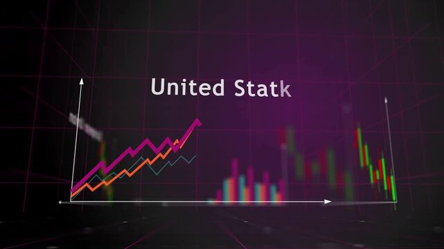 USA EU China India charts and graphs diagram seamless and loopable 3d concept animation