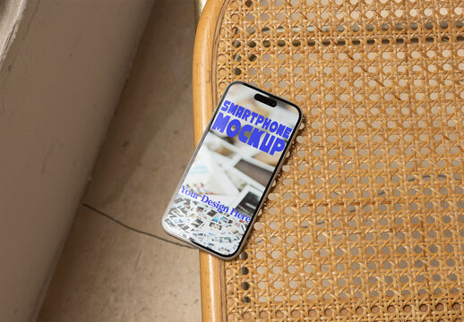 Mockup from real photo of Smartphone Mockup on a Wooden Chair