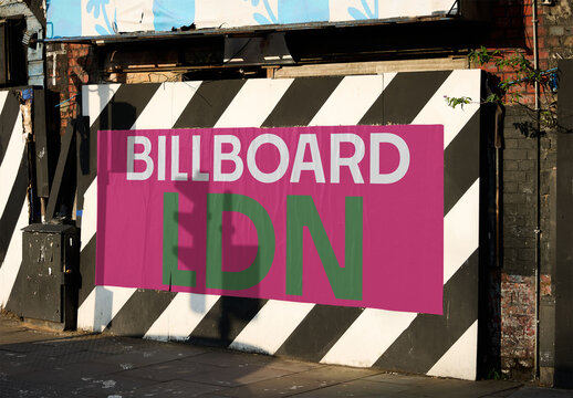 Real photo of big horizontal guerrilla poster in London. PSD template Mockup.