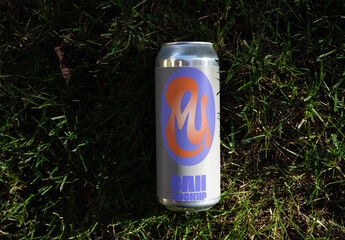 Mockup from real photo of Mockup of a Drink Can on Grass