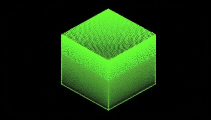 isometric cube with stippled halftone texture effect in neon green on contrasting black background
