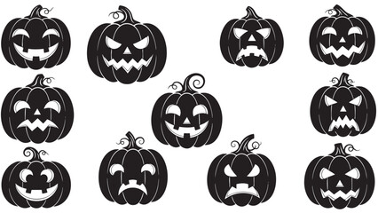 Obraz premium Collectionofscaryhalloweenpumpkinfacesisolatedontransparentbackground
