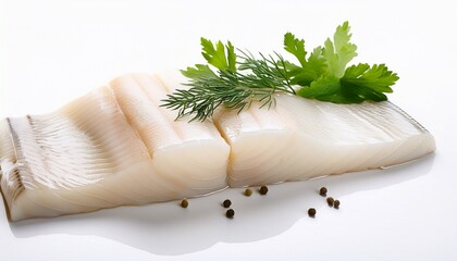 cod fish fillet with herbs ready to cook isolated background