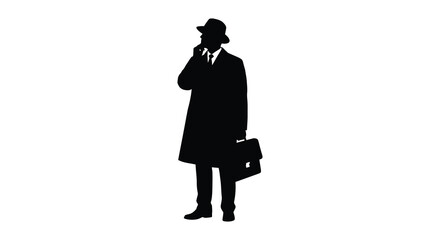 A distinguished man in a coat and hat stands with a briefcase depicted as a striking silhouette © Ajahar