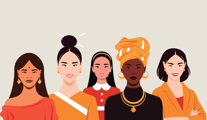 Diverse women group standing together celebrating empowerment