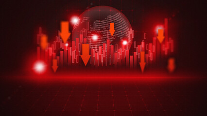 Stock market data shows a decline with red arrows and lines in the background