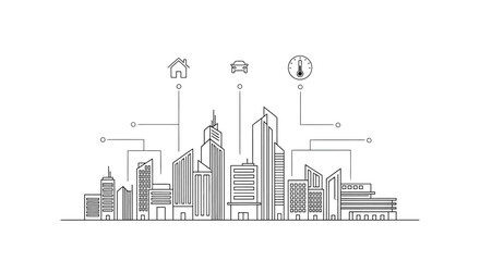 Fototapeta premium Futuristic Smart Buildings with Varying Heights Urban Architecture