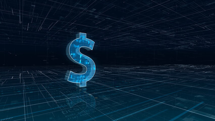 Futuristic dollar symbol representing digital finance and online economy technology