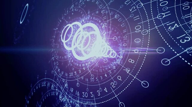 Futuristic Apple logo hologram glowing on digital clock interface with neon tech background 4k