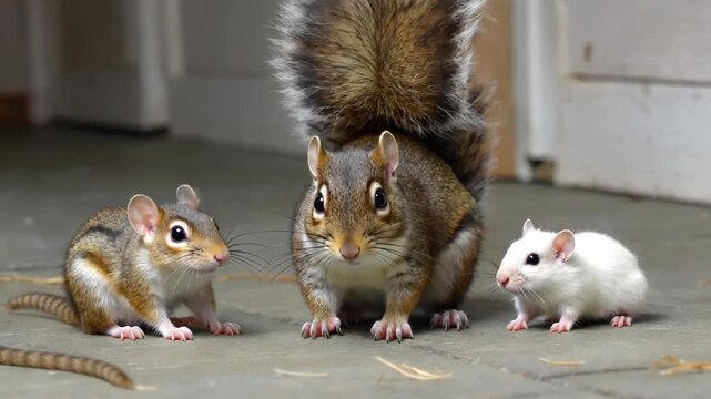 Squirrel and guinea pig framed close-up Squirrel chipmunk and guinea pig