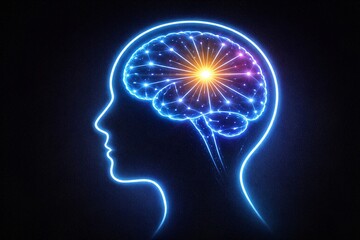 Neon Brain Thinking Concept With Glow