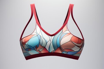 Stylish sports bra with a vibrant, abstract pattern, showcasing modern activewear design