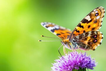 Obraz premium Vibrant butterfly resting on orange blossoms in a serene garden setting