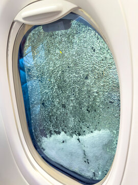 View from an airplane window in winter
