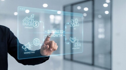 Business growth strategies for success in the industry graphic visualization of key metrics in a modern office environment