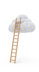 Wooden ladder leaning against a fluffy white cloud