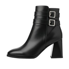 Elegant black buckle ankle boot