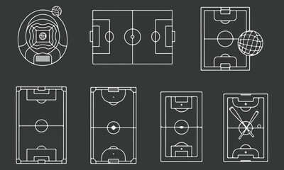 Sports Stadium and Volleyball Net Vector Set &ndash; Arena, Court, and Game Field Outline Illustrations