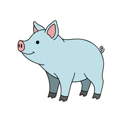 Obraz premium Cute Blue Pig Illustration Isolated Cartoon Style Farm Animal