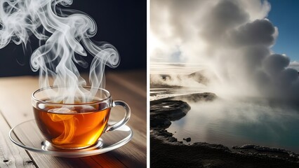 Water day steam tea cup and geothermal activity celebrating water conservation and awareness