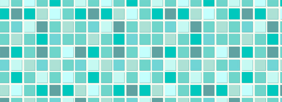 Tile floor texture with bathroom pool turquoise and wall blue background. Pixel square architect with pattern green mosaic and graphic light illustration. Concept interior tile with minimalist.