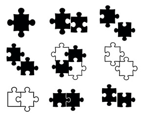 Naklejka premium Graphic puzzle pieces set featuring connected and disconnected elements for business and problem solving concepts