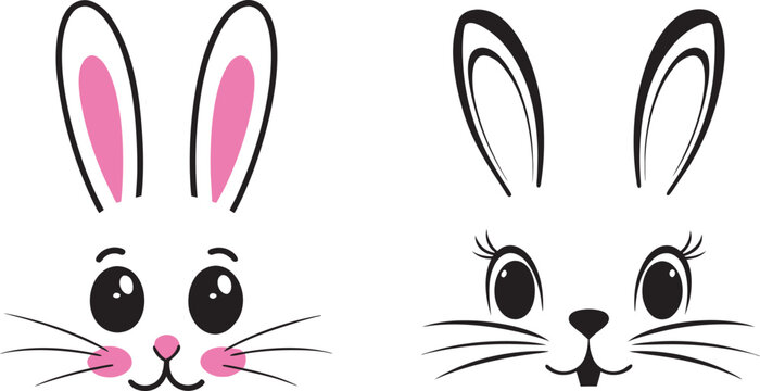 Cute easter Head icon , Bunny faces vector Rabbit ears vector silhouette illustration on white background