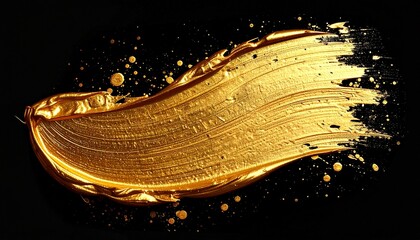 Golden Brushstroke Texture on Black Background for Glamorous Product or Luxury Design with Elegant Effect.