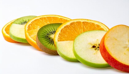Sliced Fruit Variety on White Background for Healthy Eating and Wellness Concept Photography.
