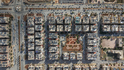 In Aleppo, Syria, a breathtaking top-down aerial drone shot captures the urban grid and organized streets of the city. © Mohammad Bash