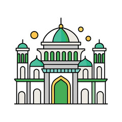 Obraz premium Islamic mosque building with green domes and minarets architecture
