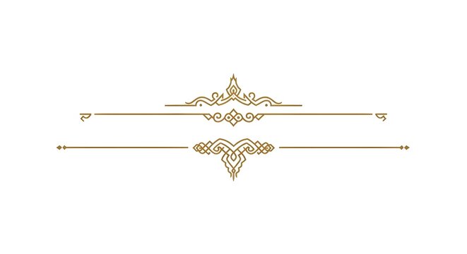 Elegant golden decorative border and divider elements with intricate vintage swirl designs, ideal for classic wedding invitations, certificates, or page embellishments and document styling