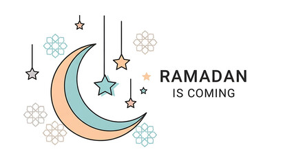 Naklejka premium Celebrating ramadan with a colorful crescent moon and stars graphic design isolated on transparent background, isolated on white background, Vector, illustration