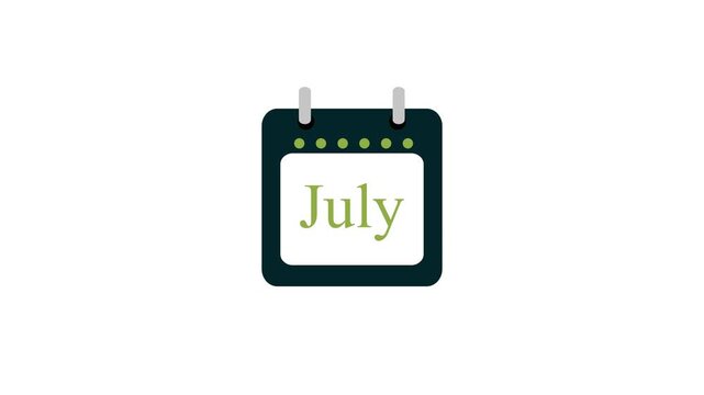 July Calendar Icon: A minimalist icon of a calendar with the month of July displayed prominently. A clean and modern design symbolizing time management.