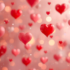 Lovely romantic background with red and pink hearts, design illustration for Valentine&rsquo;s Day