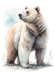 Fototapeta premium Watercolor illustration of a standing bear in a natural setting 