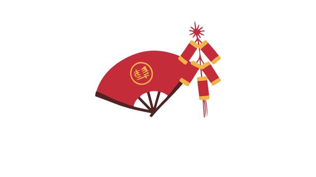 Chinese Fan And Firecrackers Celebration