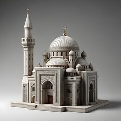 Intricate miniature model of a grand mosque with detailed architectural features illustration