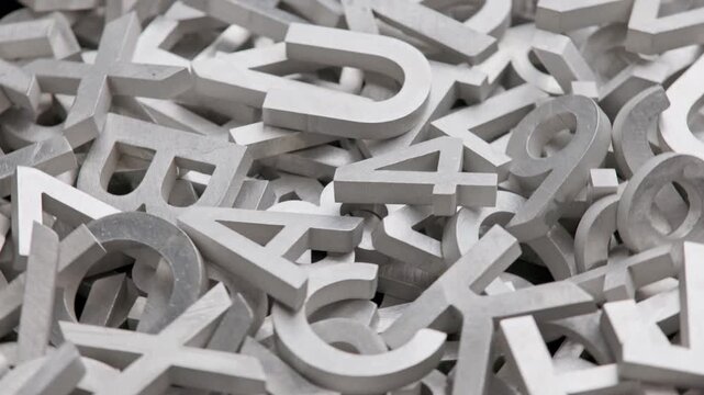 Collection of silver metal alphabet letters and numbers for signage typography animation